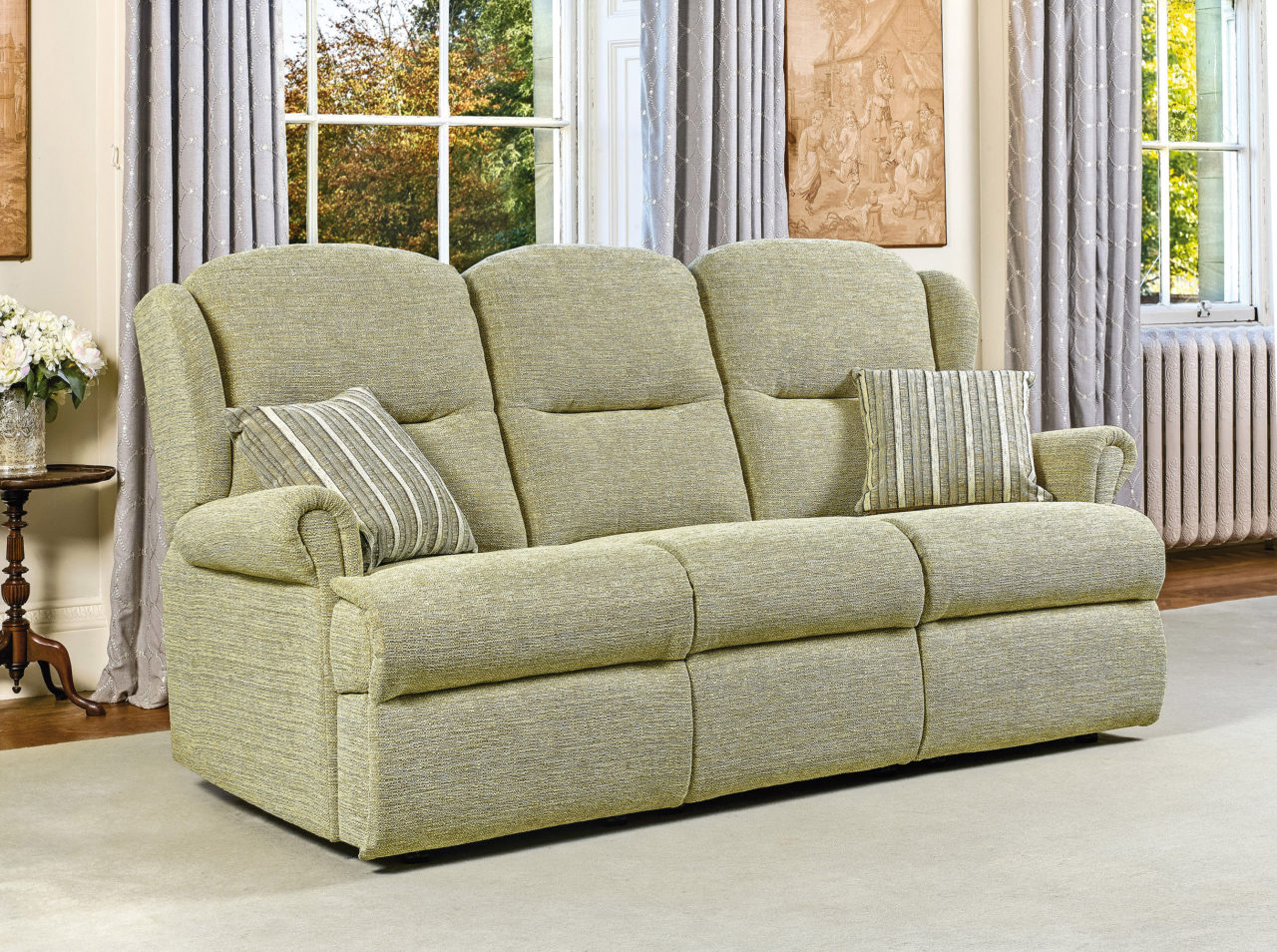 Malvern Small Fabric Fixed 3-Seater Settee - Sherborne Upholstery