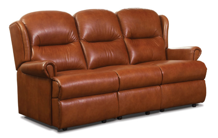 Malvern Small Leather Fixed 3-Seater Settee